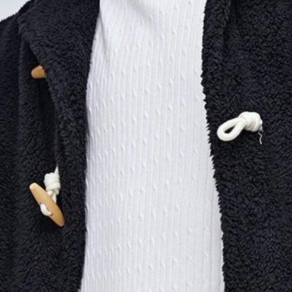 Black Preppy Hooded Flannel Men's Duffle Coat - Picture 5 of 5